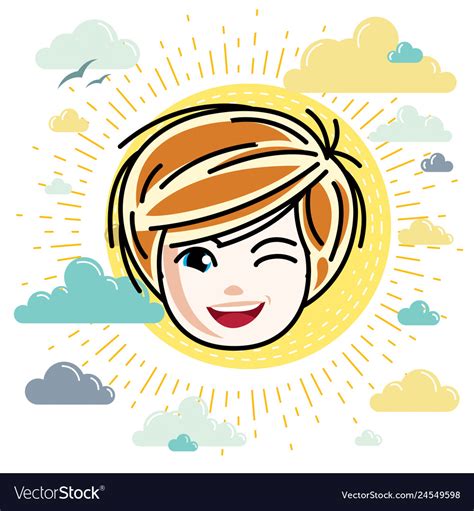 Beautiful Red Haired Happy Girl Face Positive Vector Image