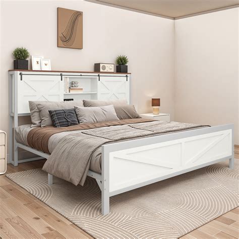 Gracie Oaks Wooden Platform Storage Bed With Bookcase Headboard And