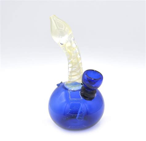 5 Blue Glass Water Pipe Bubbler With Build In Bowl