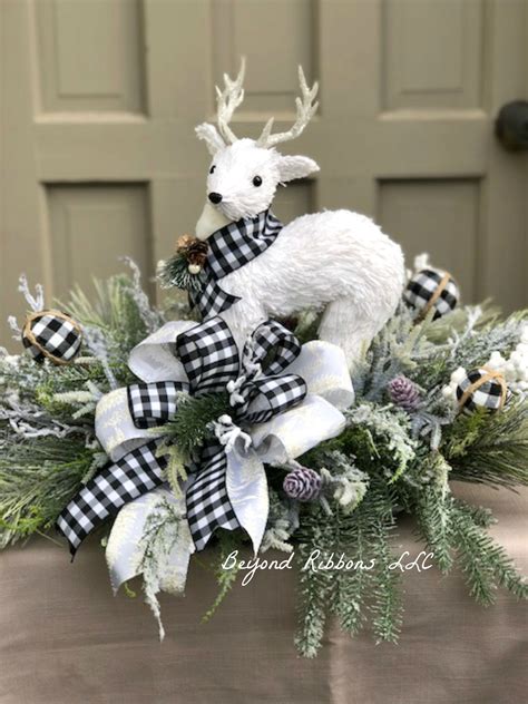 Black And White Christmas Reindeer Centerpiece Christmas Etsy