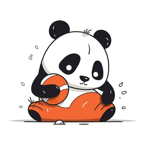 Cute Panda With An Orange Life Buoy Vector Illustration 33644390