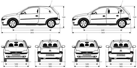 Opel Corsa 2005 Blueprint - Download free blueprint for 3D modeling