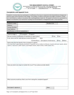 Fillable Online Complaints And Appeals Form The Management School
