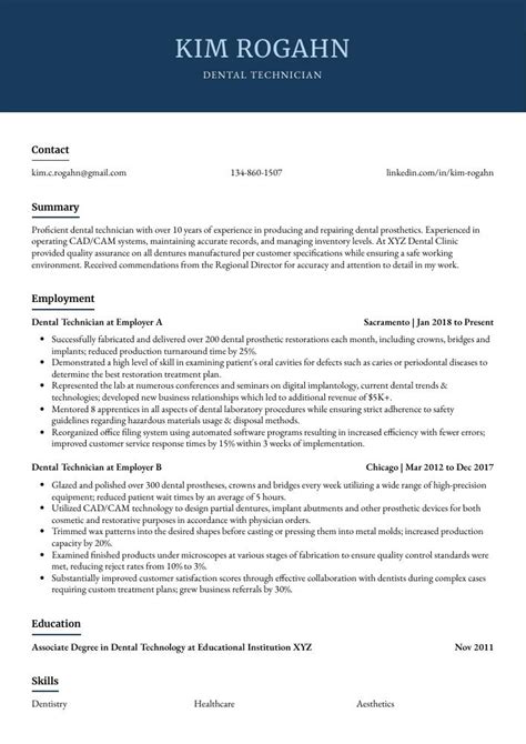 Dental Technician Resume (CV) Example and Writing Guide