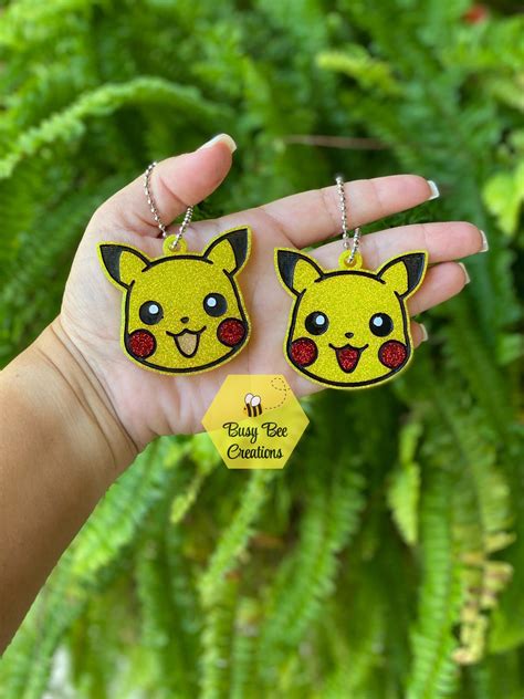 Pikachu Glitter Keychain Pokemon Etsy