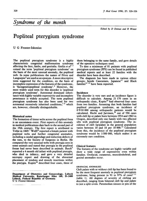 Popliteal Pterygium Syndrome Journal Of Medical Genetics