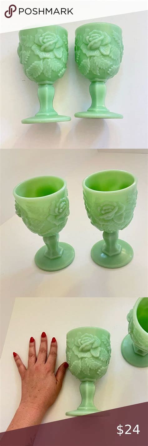 Madonna Inn Jadeite Sea Foam Green Goblets Pair 9 Oz In 2022