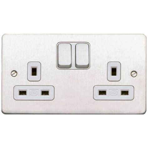 Mk Edge K14355bssw Lockable Socket Dual Earth Brushed Steel White