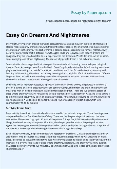 Essay On Dreams And Nightmares Free Essay Example