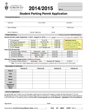 Fillable Online Utm Utoronto Student Parking Permit Application Form