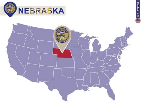 Estado De Nebraska En El Mapa De Estados Unidos Bandera Y Mapa De