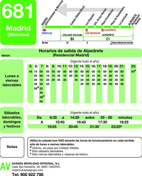 Horarios De Autobús 681 Madrid Moncloa Alpedrete