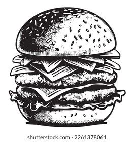 Double Burger Fast Food Hand Drawn Stock Vector Royalty Free