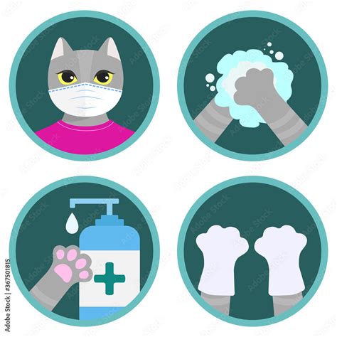 Safety measures against COVID-19 illustrated by the cute cartoon cat ...