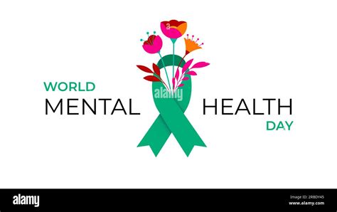 Día Mundial De La Salud Mental Diseño Conceptual Con Cinta Verde Y Flores Imagen Vector De