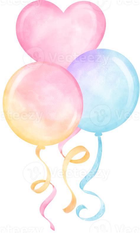 Vibrant Pastel Balloons Bouquet With Strings Watercolor 26499243 PNG