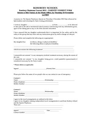 Fillable Online Parents Consent Form Rosebery School For Girls Fax