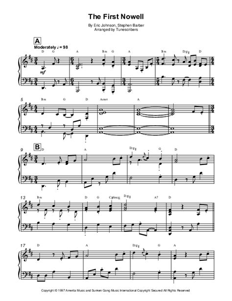 The First Nowell Arr Tunescribers By Eric Johnson Sheet Music For