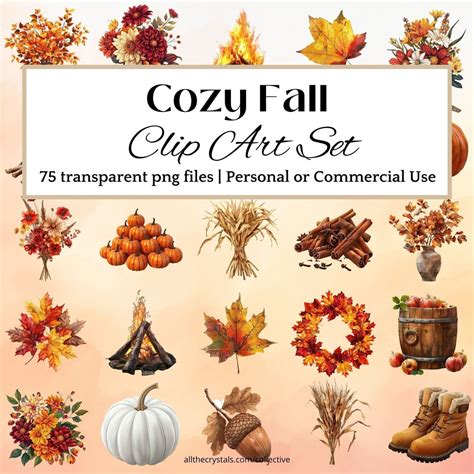 Fall Clip Art Set Autumn Leaves Pumpkin Clipart Harvest Season