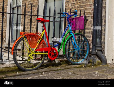 Colorful colourful bike bicycle in bold bright rainbow colors. At ...