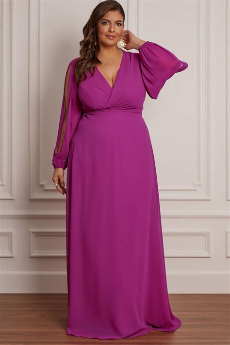 Vestido De Festa Vestido De Festa Plus Size Fúcsia Longo Emilia Ladydress