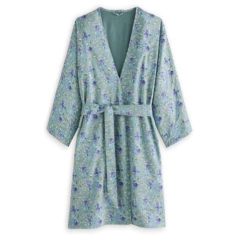 Betsy Floral Terry Towelling 100 Cotton Kimono Bathrobe Printblue