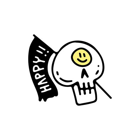 Skeleton head with smiley emoji and flag, illustration for t-shirt ...