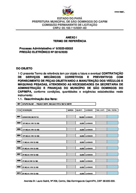 Anexo I E Ii Termo De Refer Ncia Prefeitura Municipal De S O