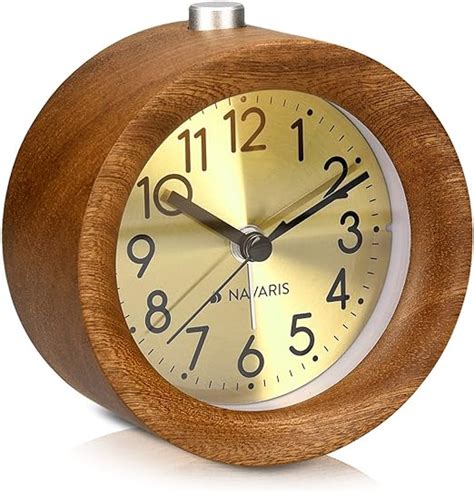 Navaris Analog Holz Wecker Mit Snooze Retro Uhr Rund Mit Ziffernblatt