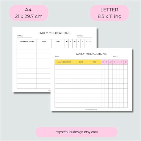 Printable Daily Medications Log Daily Medications Tracker Daily