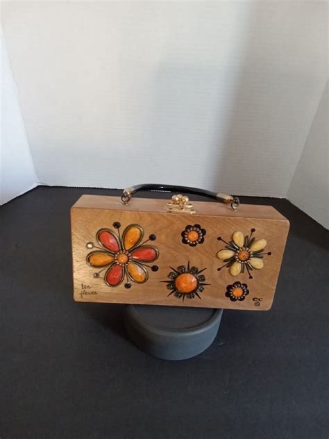 Vintage S Enid Collins Jeweled Wood Box Purse Han Gem