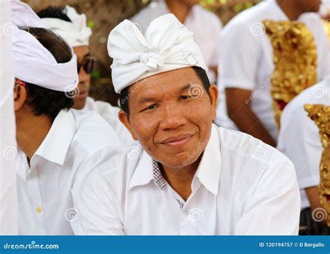 Hindu Celebration At Bali Indonesia Religious Ceremony With Yellow And