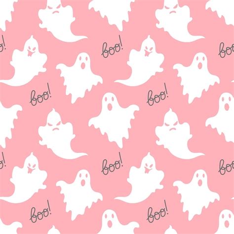 Premium Vector Seamless Pattern Cute Ghosts And The Word Boo On A Pink Background Halloween