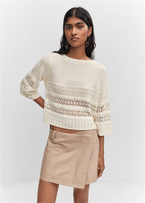 Openwork Sweater With Flared Sleeves Women Mango Usa