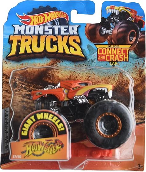 Amazon Hot Wheels Monster Trucks Hotweiler Includes Connect And Crash Car Toys Games