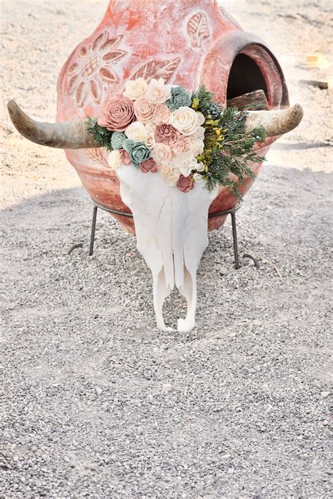 Real Cowhead Skull With Wood Flowers Real Steer Skull Real Etsy