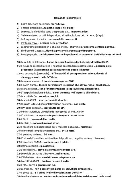 Domande Chiuse Fuori Paniere Dell Esame Di Psicologia Fisiologica E