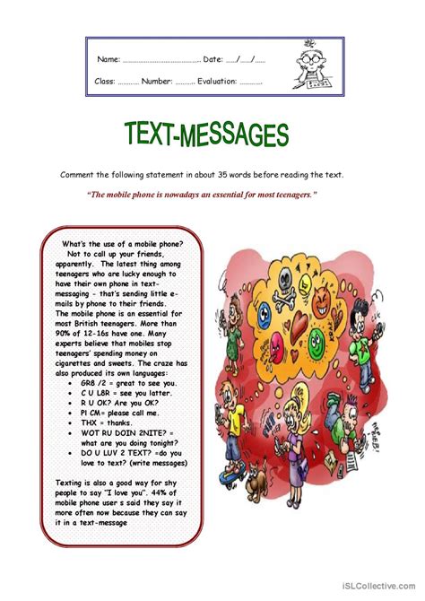 Text Messages Comprensi N Lector English Esl Worksheets Pdf Doc