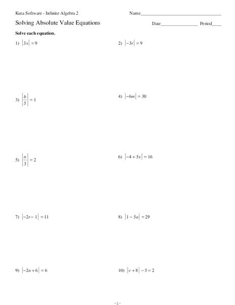 Solving Absolute Value Equation Worksheet