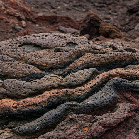 Layered Igneous Rock Formation Displaying Rugged, Porous Textures and ...
