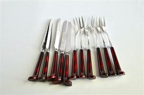 Vintage Mcm Marvo Swirl Bakelite Cutlery Set Vintage Marvo Burgundy