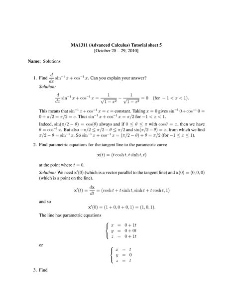 Ma Tutorial Ma Advanced Calculus Tutorial Sheet