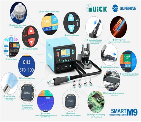 Quick M9 1300W AI Intelligent Voice Control 9 Channel Smart Lead Free Hot Air Rework Station