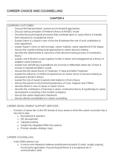 Ch 4[3403] - Summary Industrial psychology - CAREER CHOICE AND