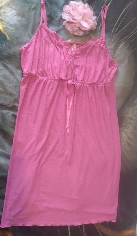 Vintage Gilligan O Malley Nightgown Dusty Rose Mauve Polkadot Nightie