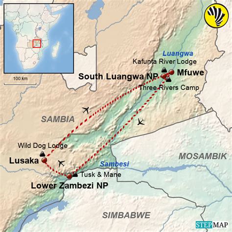 Stepmap Sambia Sonderreise Luangwa Und Sambesi Landkarte F R Sambia