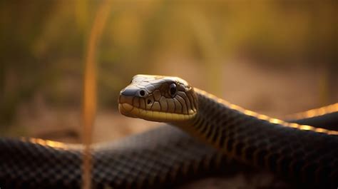 Premium AI Image | A black snake with a yellow face and a yellow stripe on its head