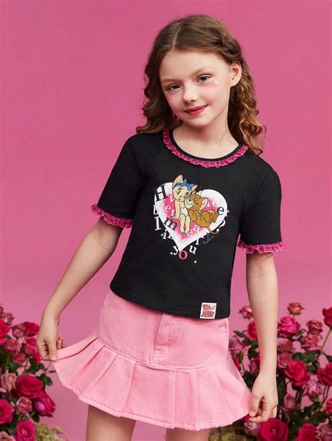 Tom And Jerry X Shein Tween Girl Cartoon Graphic Tee Shein Uk