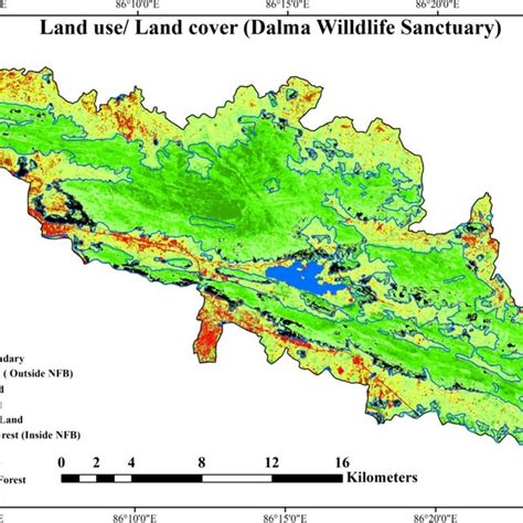 Map showing the location of Dalma Wildlife Sanctuary. The false color ...