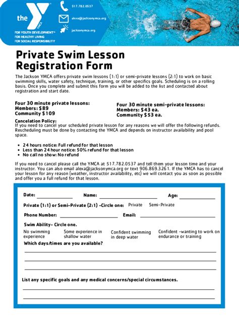 Fillable Online Private Swim Lessons Registration Form Fax Email Print